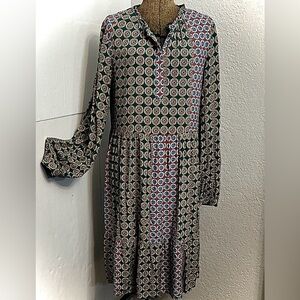 0039 ITALY MILLY DRESS FLORAL COLORBLOCK LONG SLEEVE MIDI SIZE SMALL